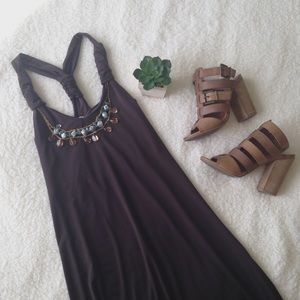 Flowy Brown Sundress with attached Necklace